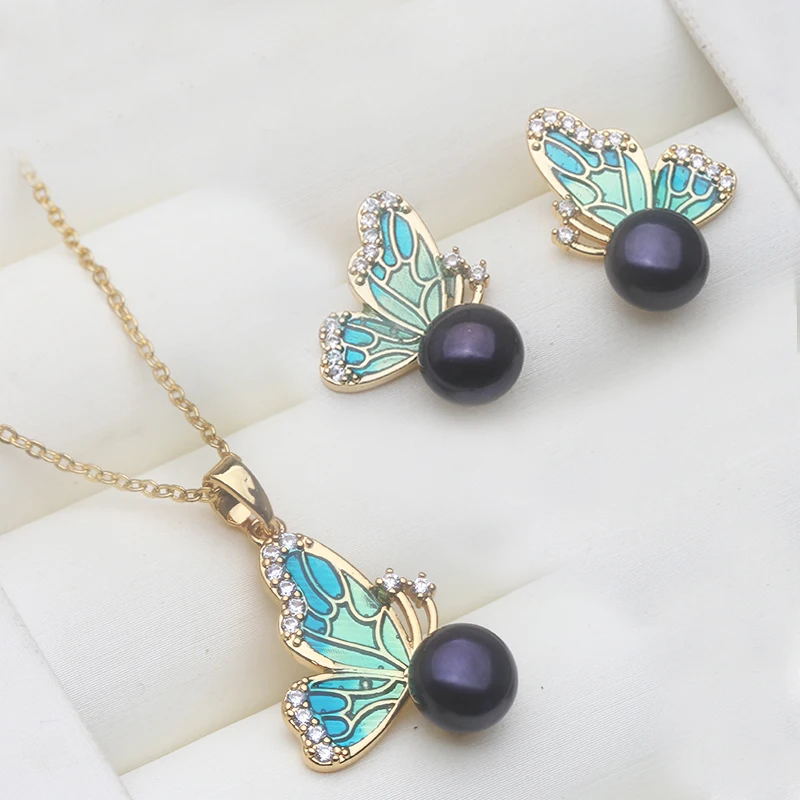 

Cute Natural Freshwater Pearl Necklace Earrings Set,925 Silver Set of Earrings With Pearls Wife Mother Christmas Gift White Pink