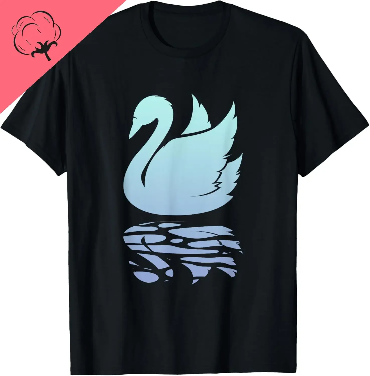 

Swan on Water Graphic Cotton T-Shirt Minimalist Bird Lover Summer Short Sleeve Tee