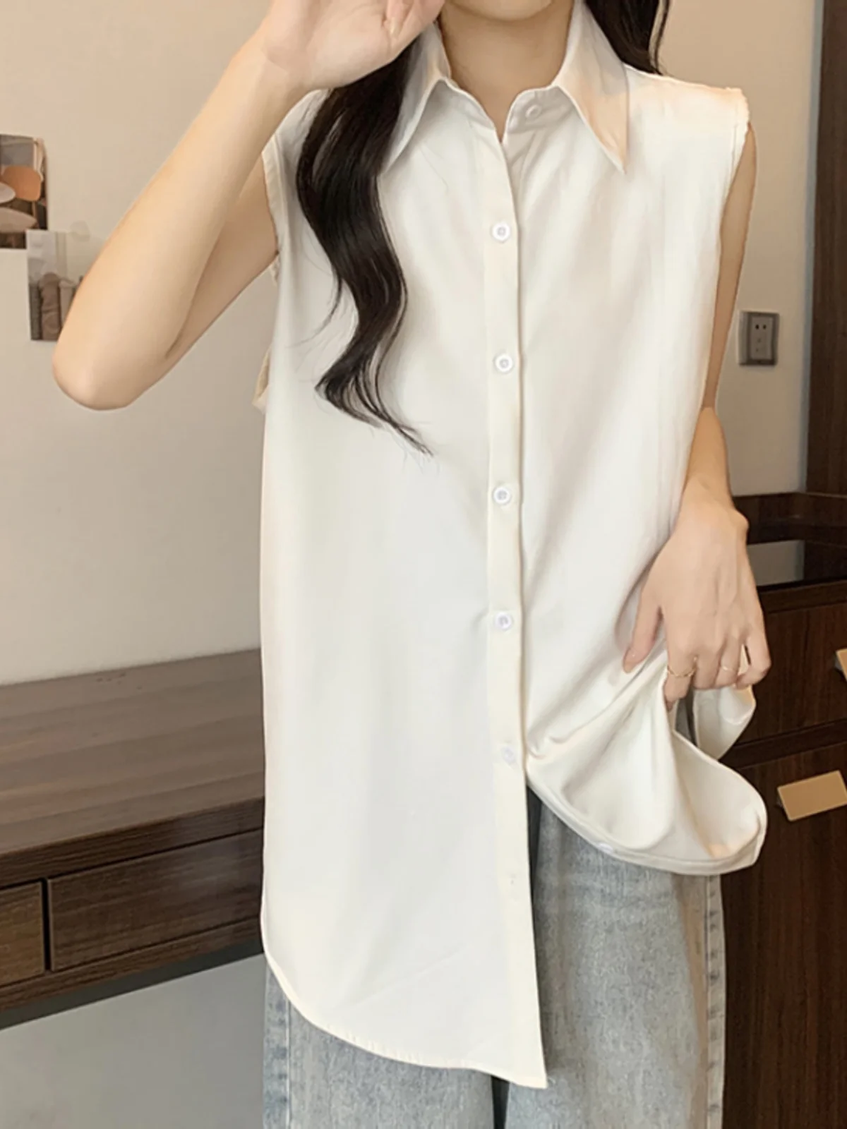 

Женская свободная базовая одежда больших размеров для похудения, на пуговицах, из хлопка и полиэстера, в корейском стиле, для повседневной носки, ветрозащитная