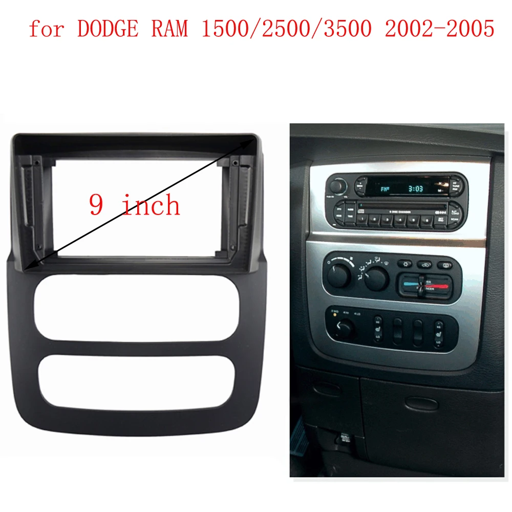 9 inch Car Fascia Radio Panel for DODGE RAM 2002-2005 Dash Kit Install Facia Console Bezel Adapter 9inch Plate Trim Mount Cover