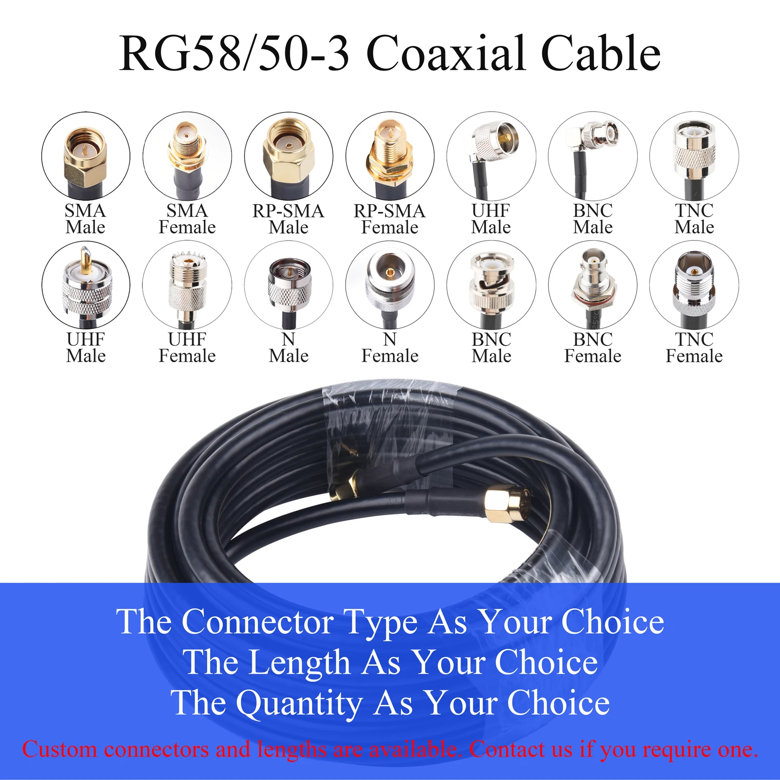 BNC-Stecker auf UHF-Buchse, HF-Verlängerungskabel – 30 m RG58/50-3 HF-Koaxialkabel für 4G LTE-Mobilfunk und Antenne