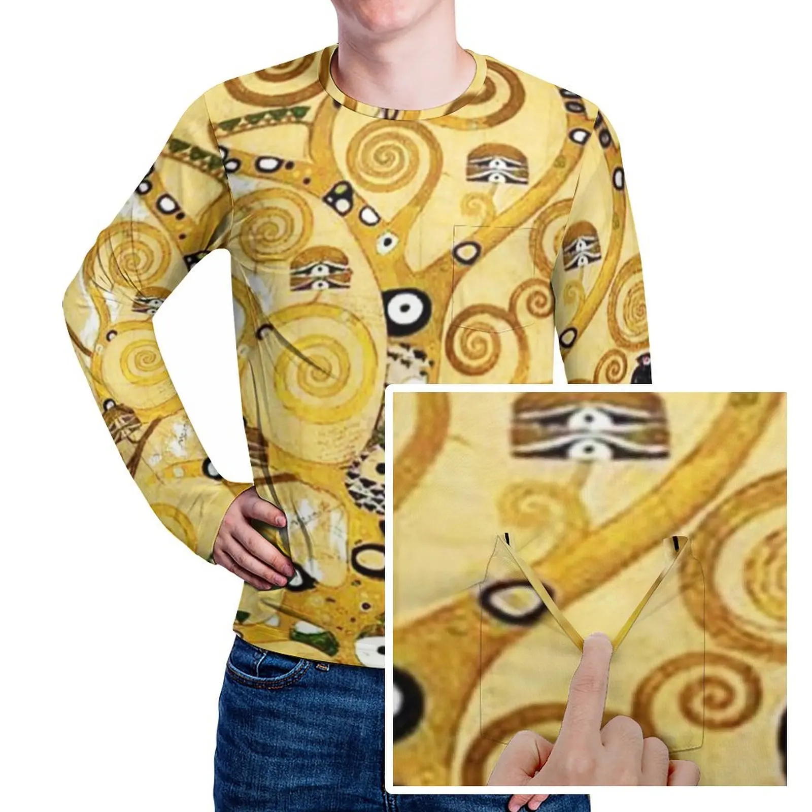 

Футболка Gustav Klimt с принтом «Древо жизни», футболки в стиле Харадзюку с карманами, топы с длинными рукавами и принтом, весенняя одежда больших размеров