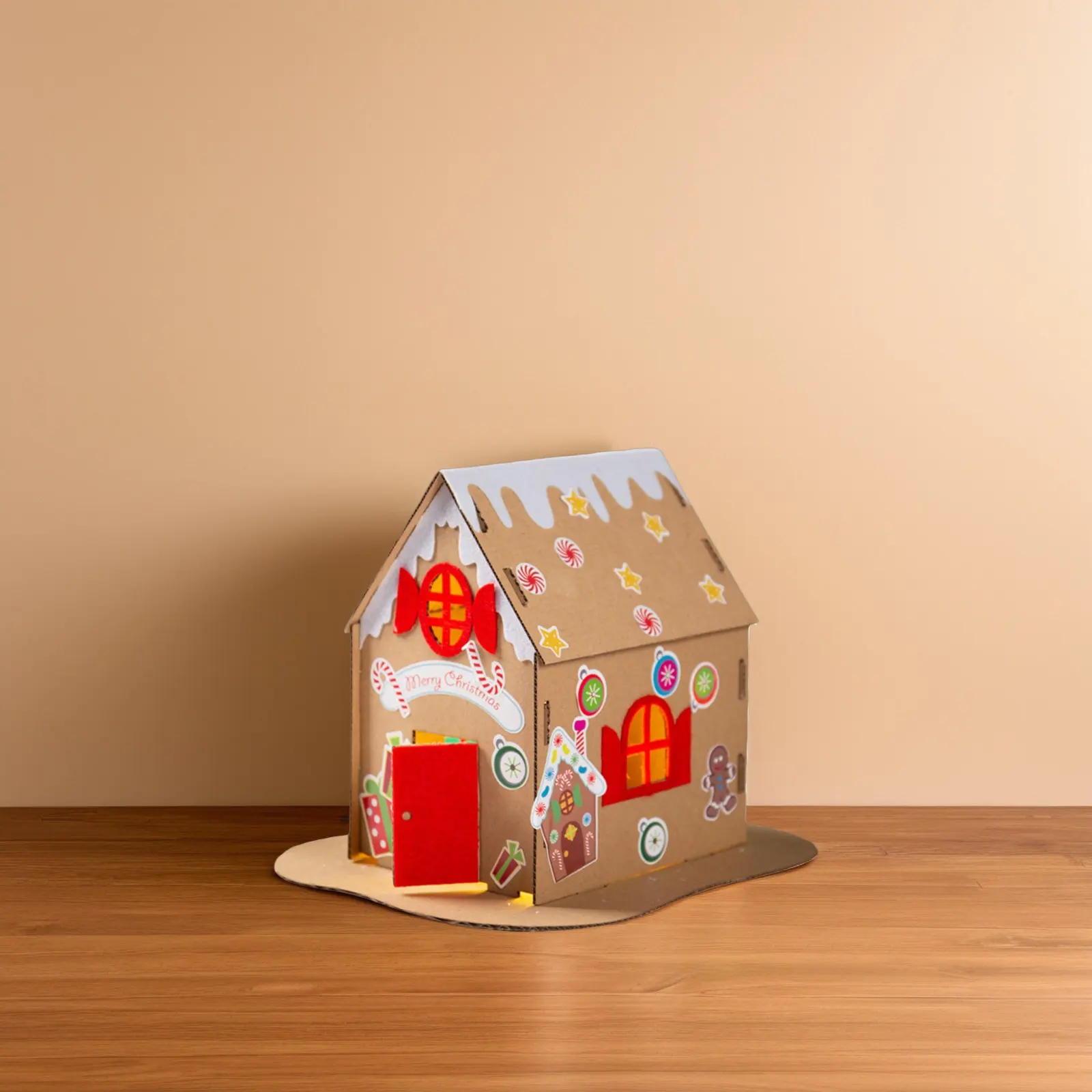Christmas DIY Cardboard Gingerbread House Craft Kit – No Odor, Fade-Resistant, Tactile Festive Decoration