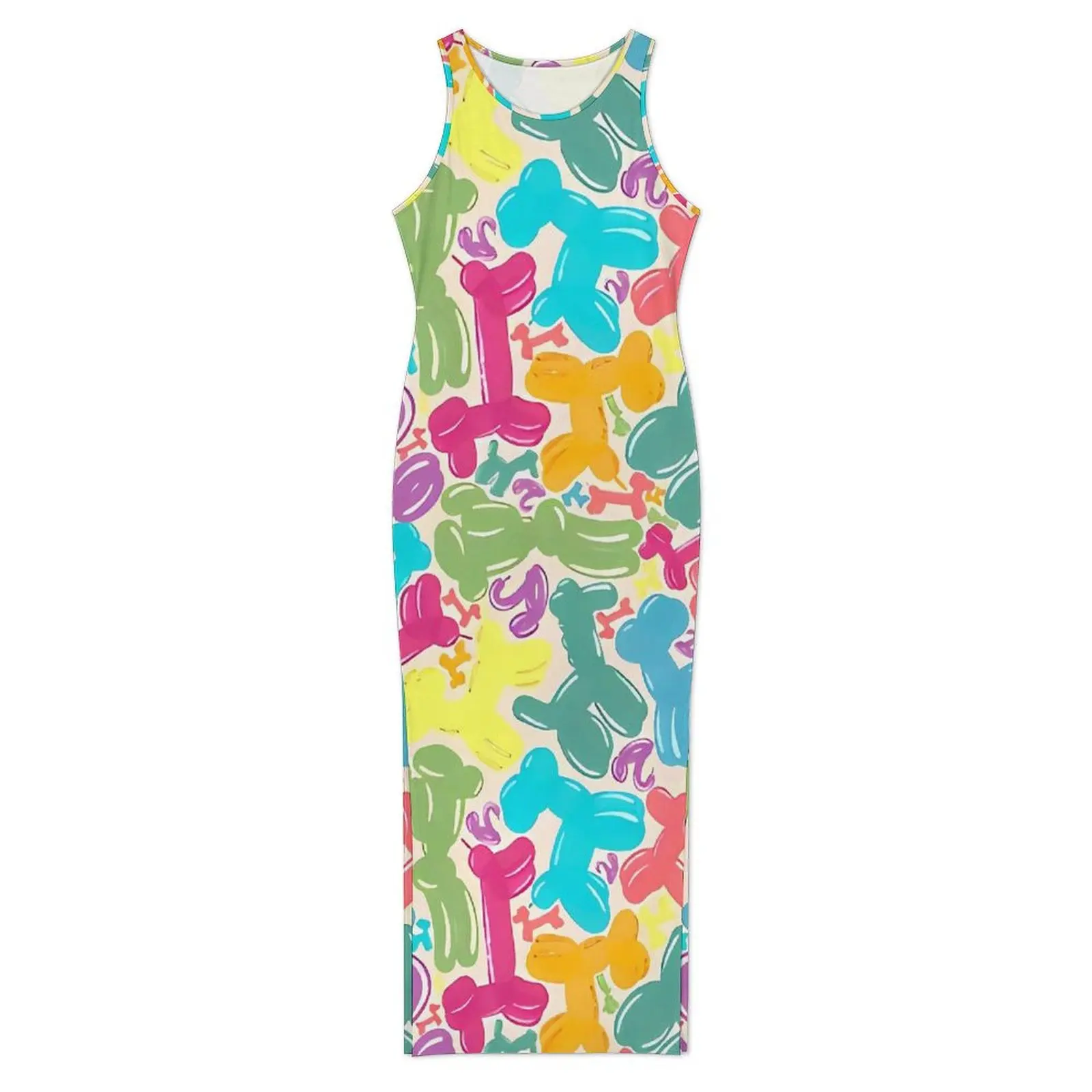 Vestido bodycon feminino bonito balão cães maxi vestidos verão animais impressão sem mangas estilo rua vestido gráfico 2xl 3xl 4xl