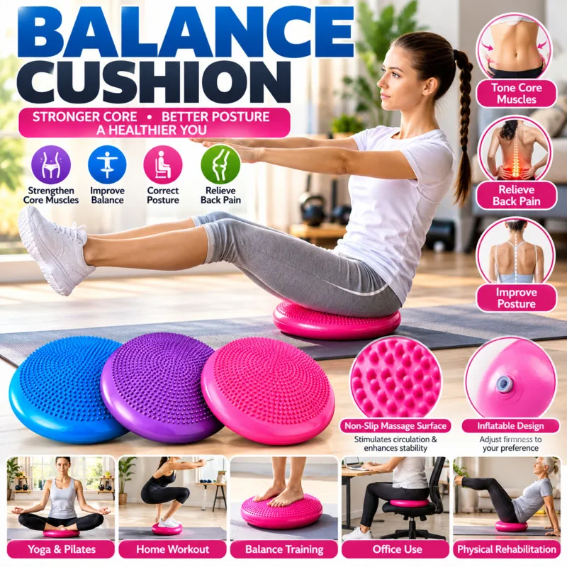 Inflatable Balance Disc Cushion Massage Wobble Board PVC Stability Pad Yoga Pilates Core Training Home Gym Fitness Equipment New