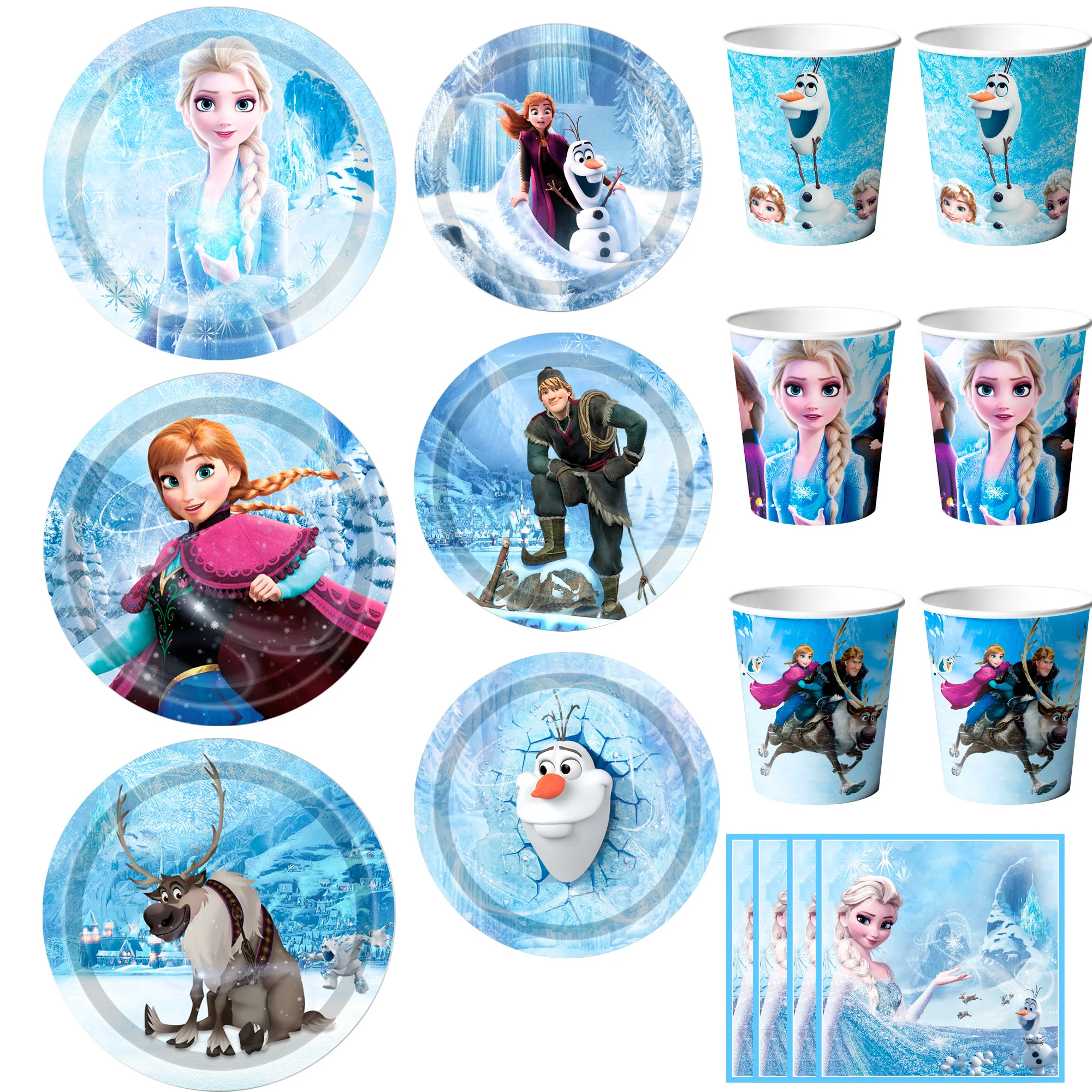 Vaisselle de décoration de fête Disney la reine des neiges, 120 pièces assiettes et serviettes la reine des neiges, fournitures de fête pour décorations de fête Elsa et Anna
