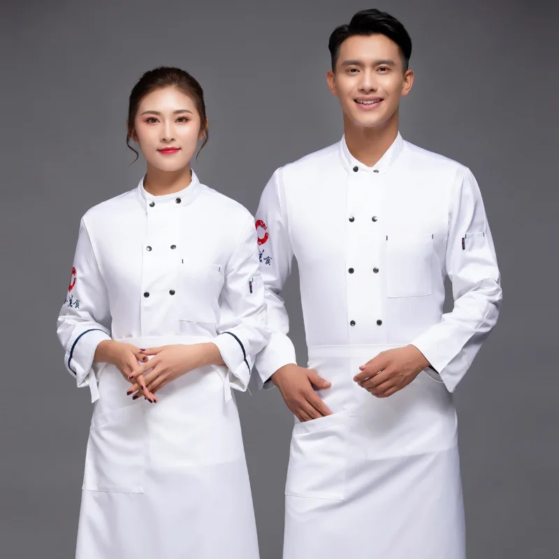 Chef Uniform Long Sleeve Autumn and Winter Clothes Dining Restaurant School Rear Kitchen Chef Overalls Men's Short Sleeve plus-S