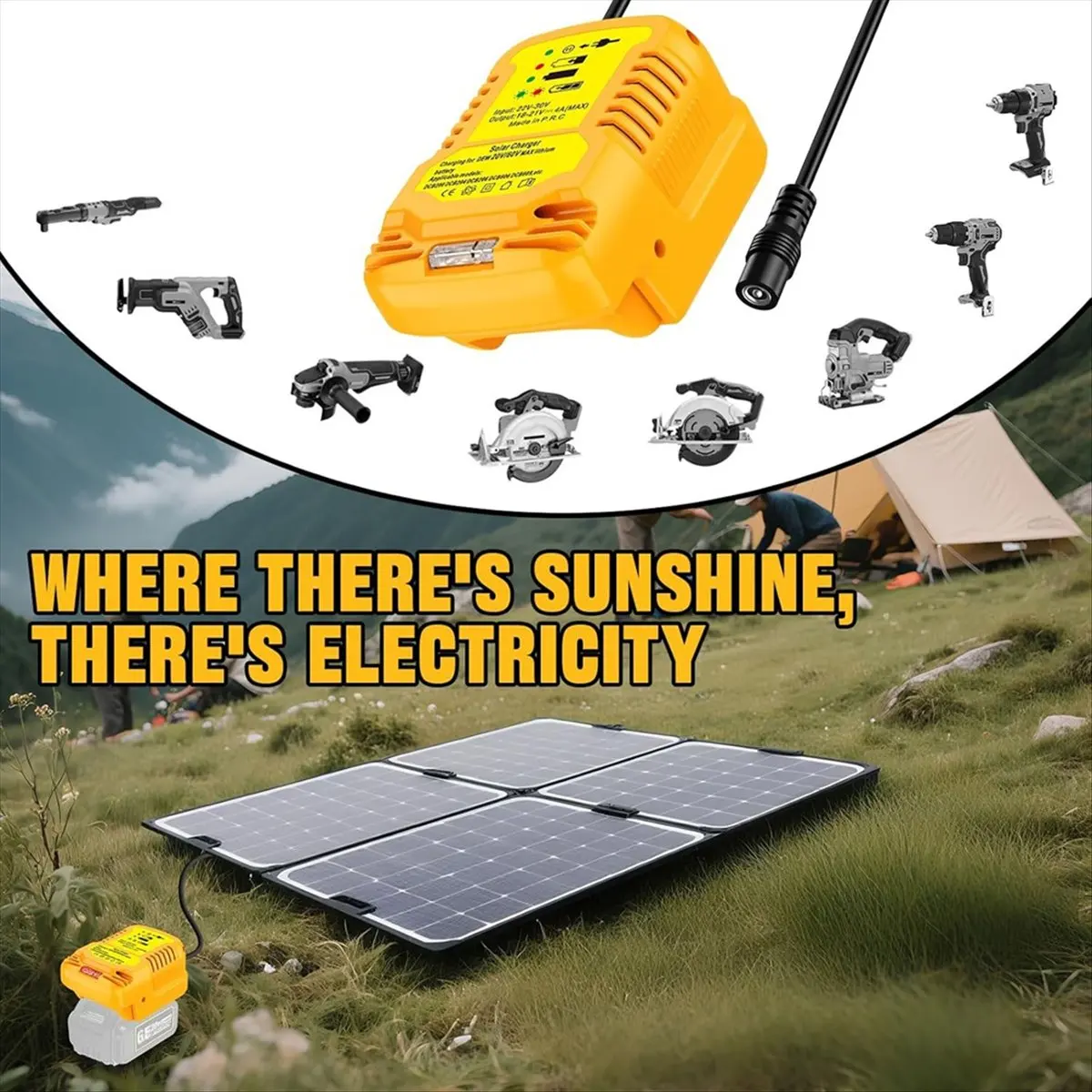 Solar Charger Adapter for Dewalt 20V/60V Battery,Portable,Outdoor Work,Camping