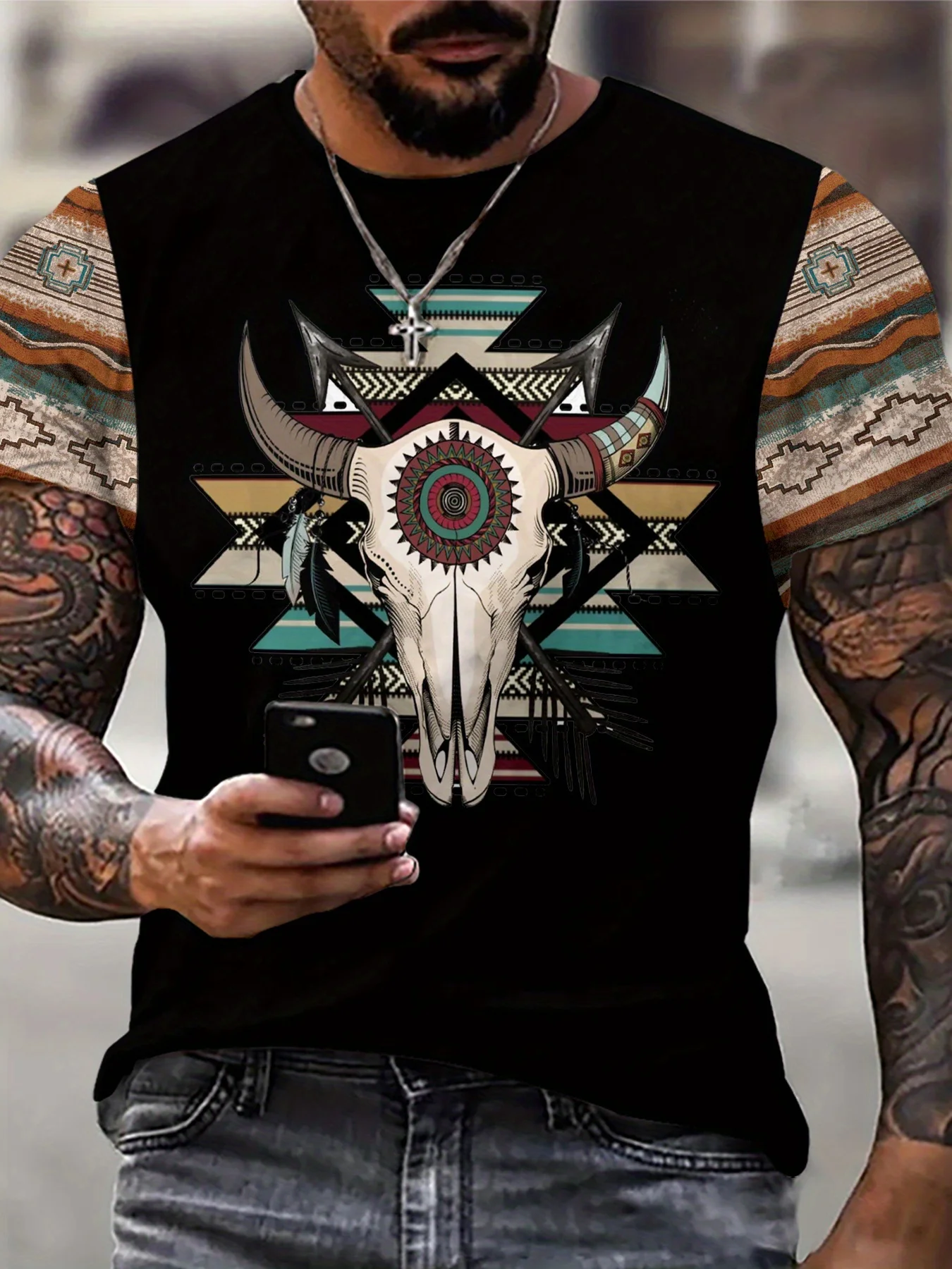 

Men's 3D Digital Graphic Print T-Shirt - Breathable Polyester Short Sleeve Tee with All-Over Lion & Crown Design, Regular Fit