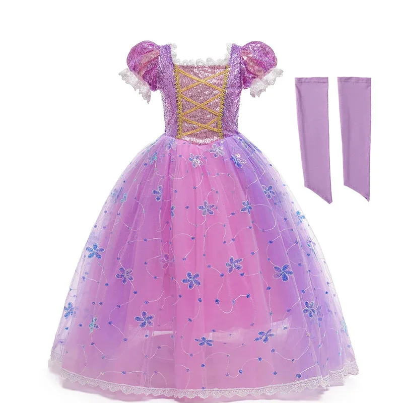 Robe princesse violette pour filles, Costume de luxe, robe de bal pour fête d'anniversaire, vêtements fantaisie pour Halloween et carnaval