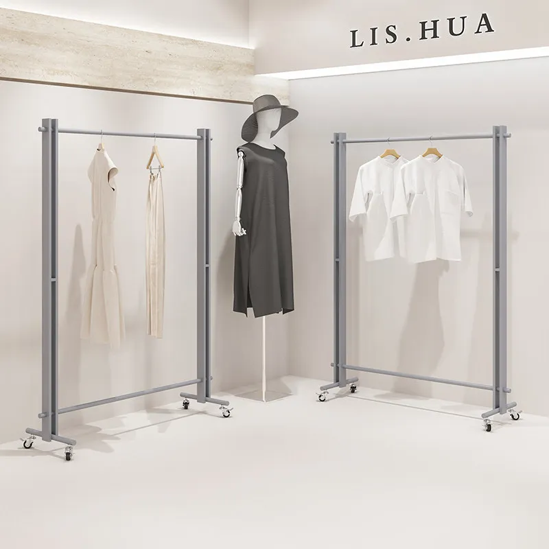 Tieyi clothing store display rack floor-to-ceiling simple women's clothing shelf live stream with wheels display front and side