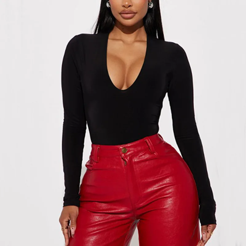 Long Sleeve Bodysuit Jumpsuit Woman clothing Black Solid Sexy Female Jumper Summer Beach Gym Yoga Going Out Basic Slim Top y2k
