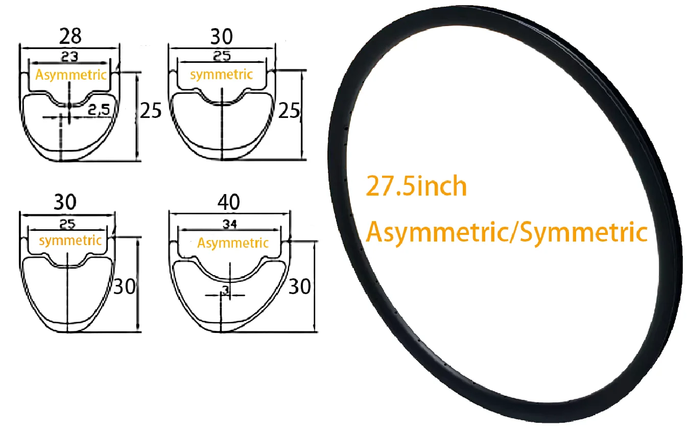 

27.5inch Mountain Carbon fiber bicycle rim Tubeless Asymmetric Symmetric AM/XC is optional 24 28 32 Hole Rim