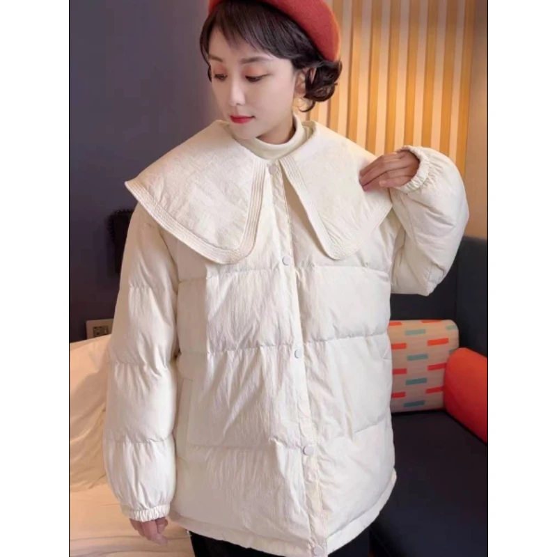 Women's Ruffled Quilted Jacket, Short Winter Coat, Loose Parkas, Warm Casual Down Coat, Female Outwears, New, 2024