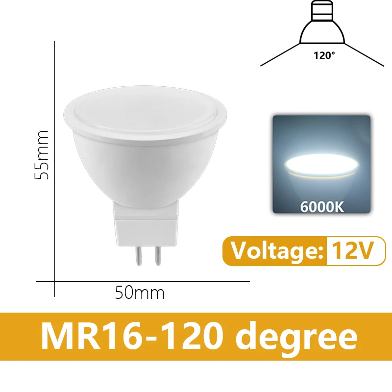 10PCS GU5.3 AC/DC 12V LED Strahler Birne MR16 Niederdruck 6W Licht 120 Grad 38 Grad Studie Küche für Zuhause