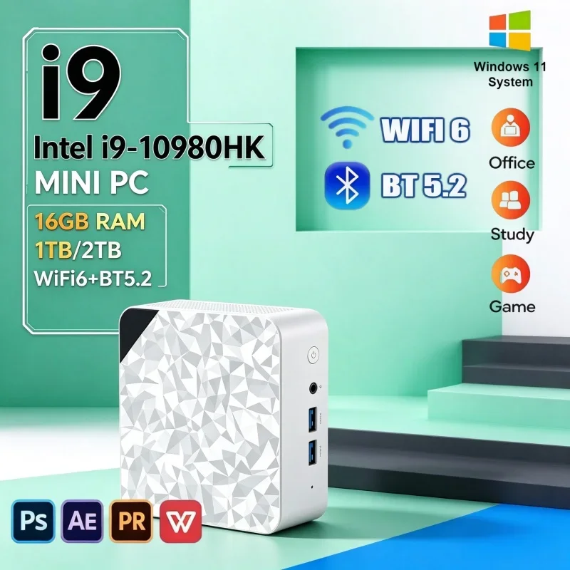 2026 New Hot Core I9 10980HK White Mini PC Powerful Compatibility For Business Apps Routine Office Work