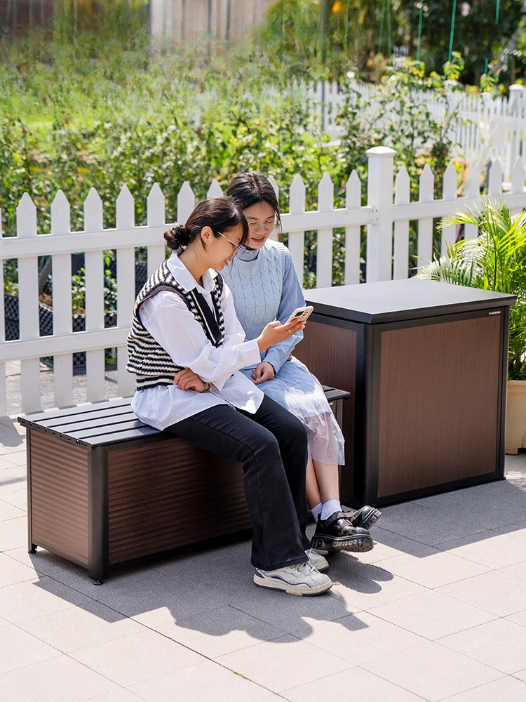 Anti-corrosion wood grain aluminum alloy storage cabinet, courtyard balcony storage cabinet, large-capacity storage cabinet