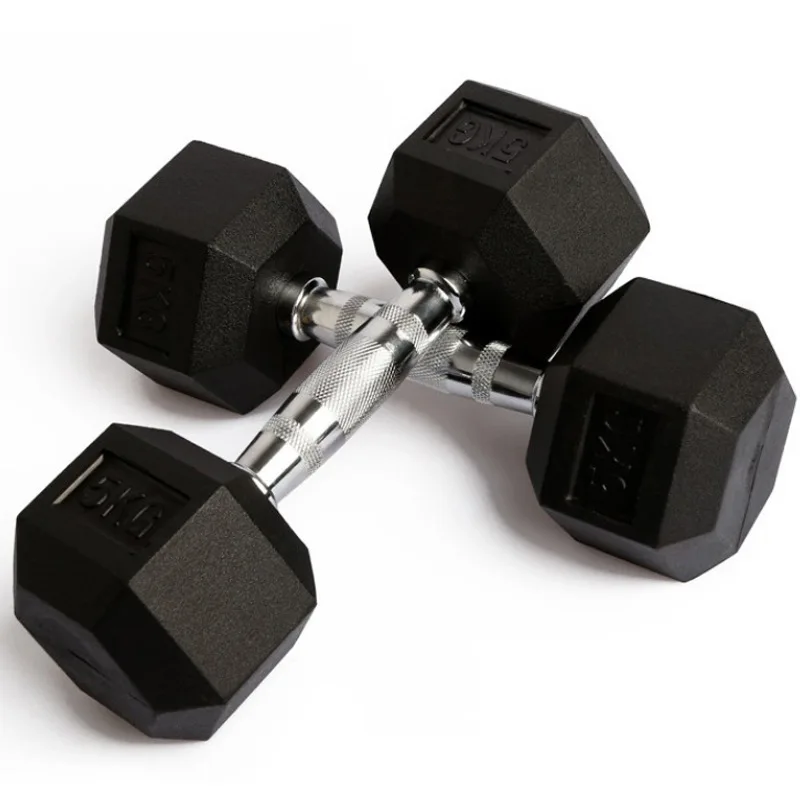 Customizable Gym Fitness 25 lb 5 10 25 50kg Rubber Stainless Steel Hexagonal Dumbbells Gym Home Commercial Use Dumbbell Setpromo