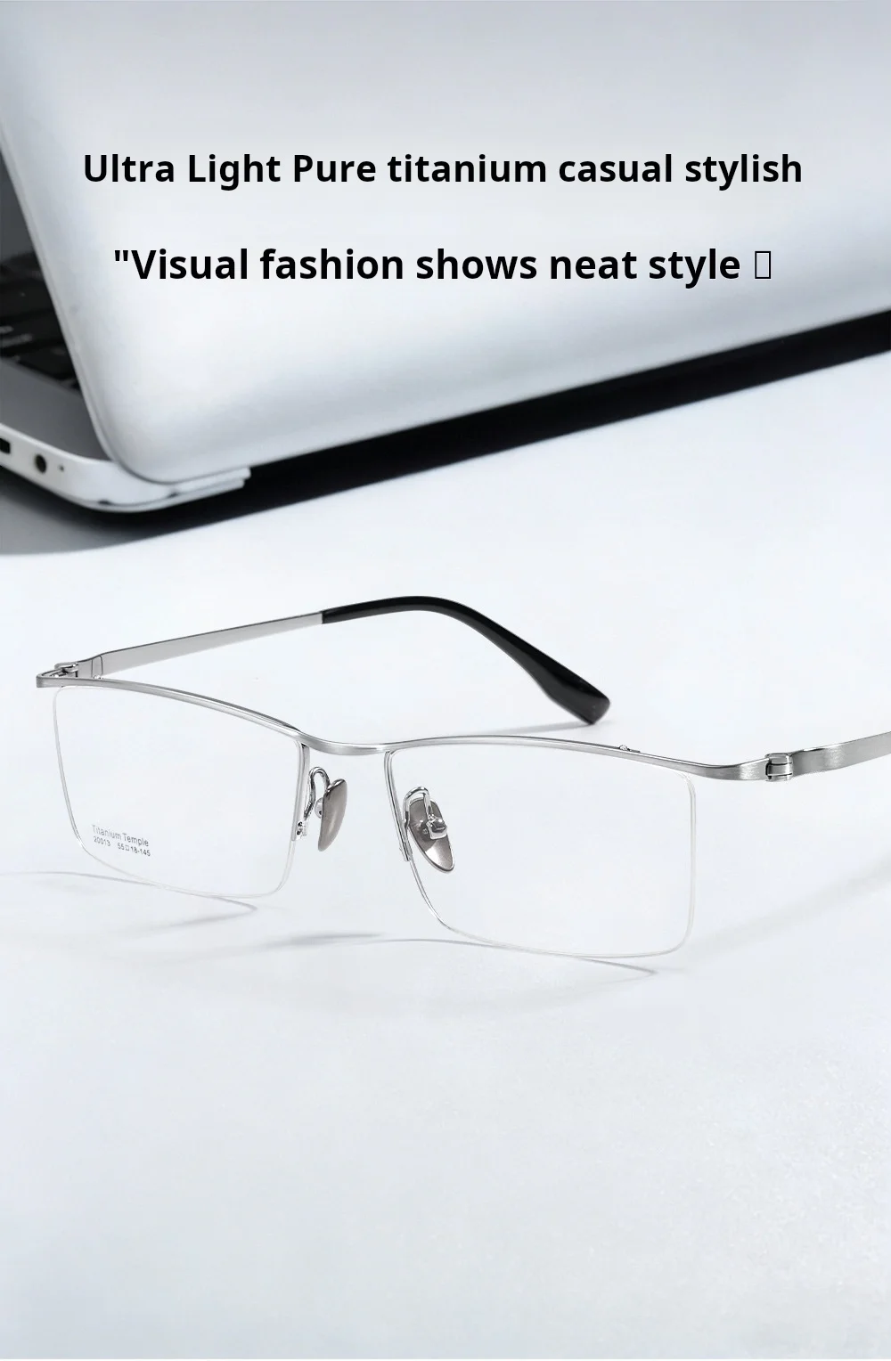YIMARUILI Business-Halbrahmenbrille für Herren, ultraleicht, hochwertiges reines Titan, große Größe, einfacher quadratischer Brillenrahmen 20013 – Detail 1