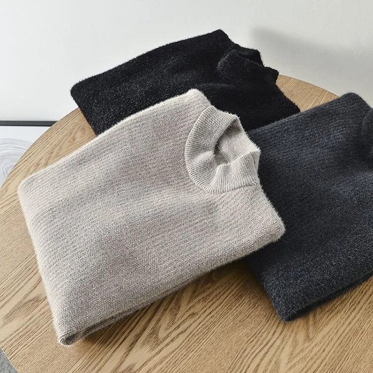 

Thiened Men's f High Collar Sweater Super Soft Faux Velvet Cosite Interior Warm Windproof Faion Urban Long Sl...