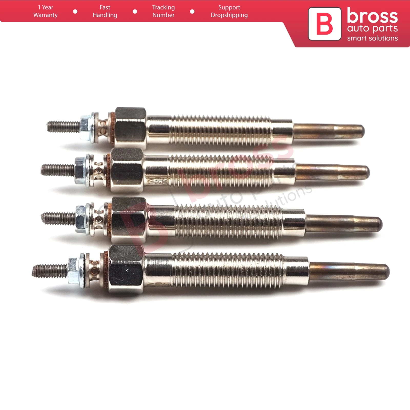 Bross Auto Parts BGP57-1 4 Pcs Heater Glow Plugs GJ55MI, 0100226194 for Nissan Kia Hyundai Mitsubishi Ship From Turkey