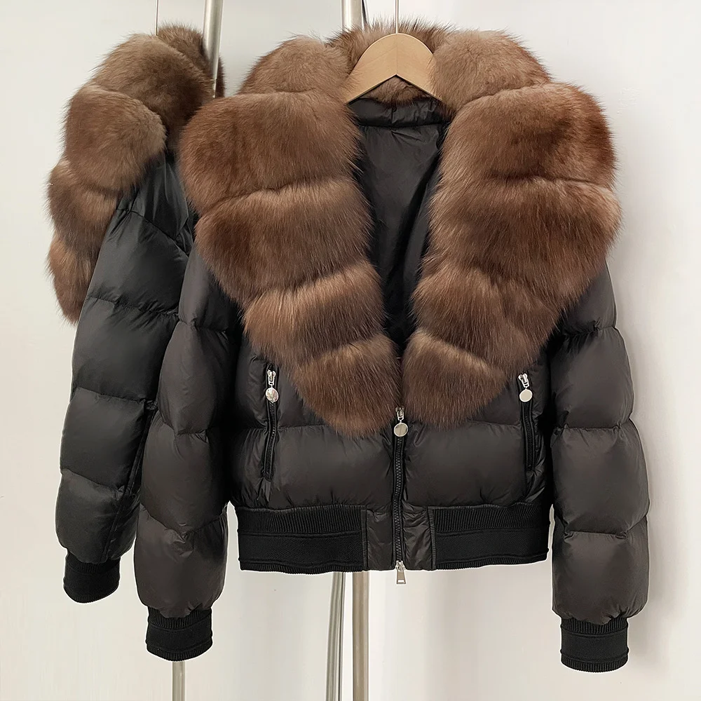 2025 المرأة الشتاء قصيرة أسفل سترة كبيرة الفراء طوق سميكة الدافئة المرأة القطن وسادة مبطنة y2k جديد معطف عالي الجودة nra