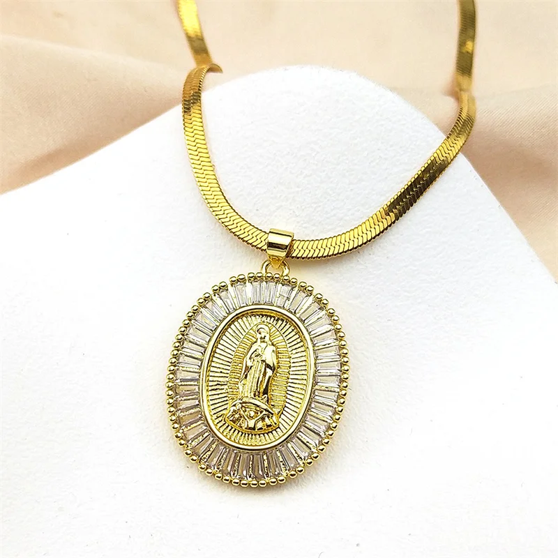 Our Lady Virgin Mary Pendant Necklace For Women Men Stainless Steel Gold Color Faith Catholic Amulet Blingbling Chain Jewelry