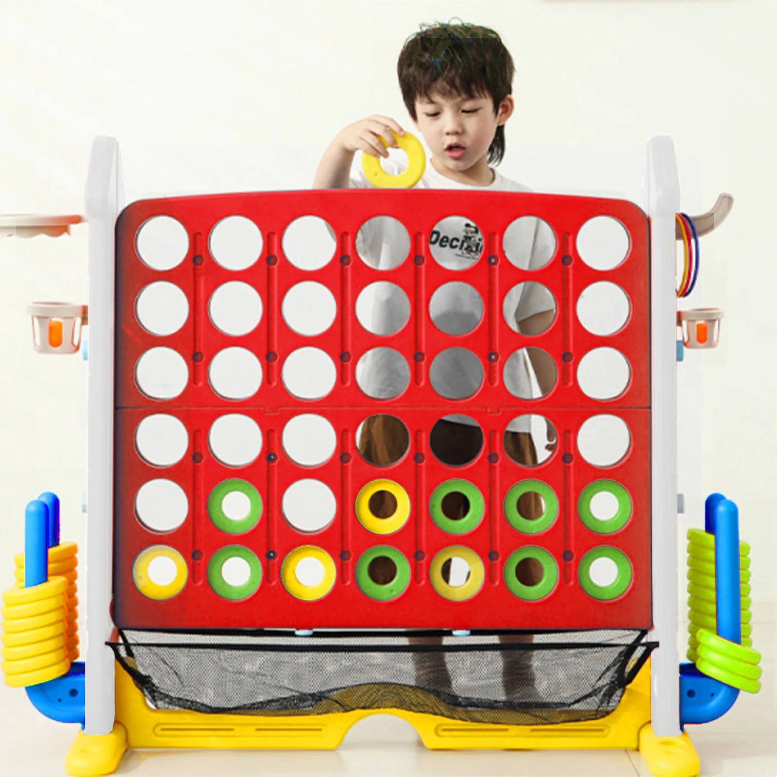 Giant Connect Four Game Set - Height-Adjustable Giant Yard Game, 4-Row Large Floor Connect 4 Game for Backyard & Patio, Family O