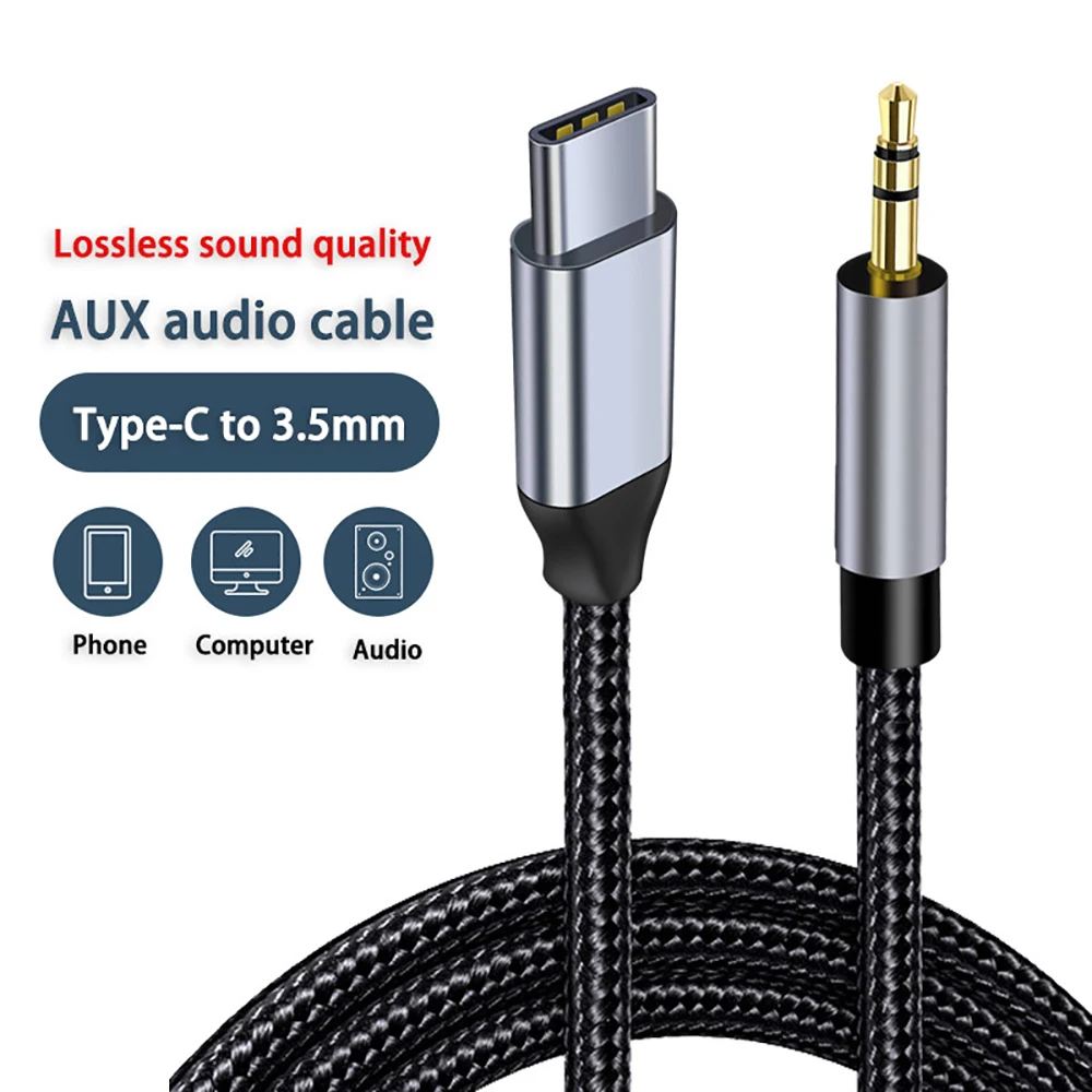 

USB-C To 3.5mm Jack AUX Audio Extension Cord 0.5m/1m/1.5m/2m HiFi DAC Adapter Headphones Car Stereo for IPhone 15 Samsung Xiaomi