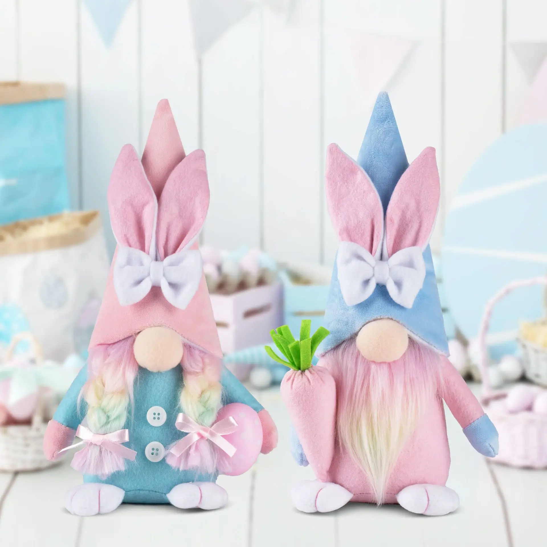 

Easter Faceless Holding Flower Gnome Rabbit Doll Handmade Reusable Home Decoration DIY Spring Easter Bunny Ornaments Kids Gift