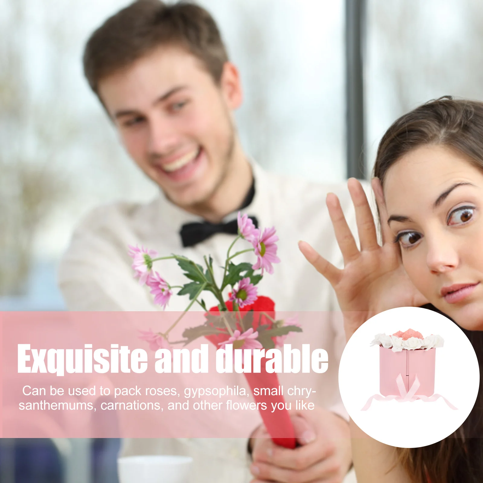 

Flower Packing Box Round Preserved Flower Box Premium Paper PVC Polyester Material Suitable for Weddings Birthdays Valentine's