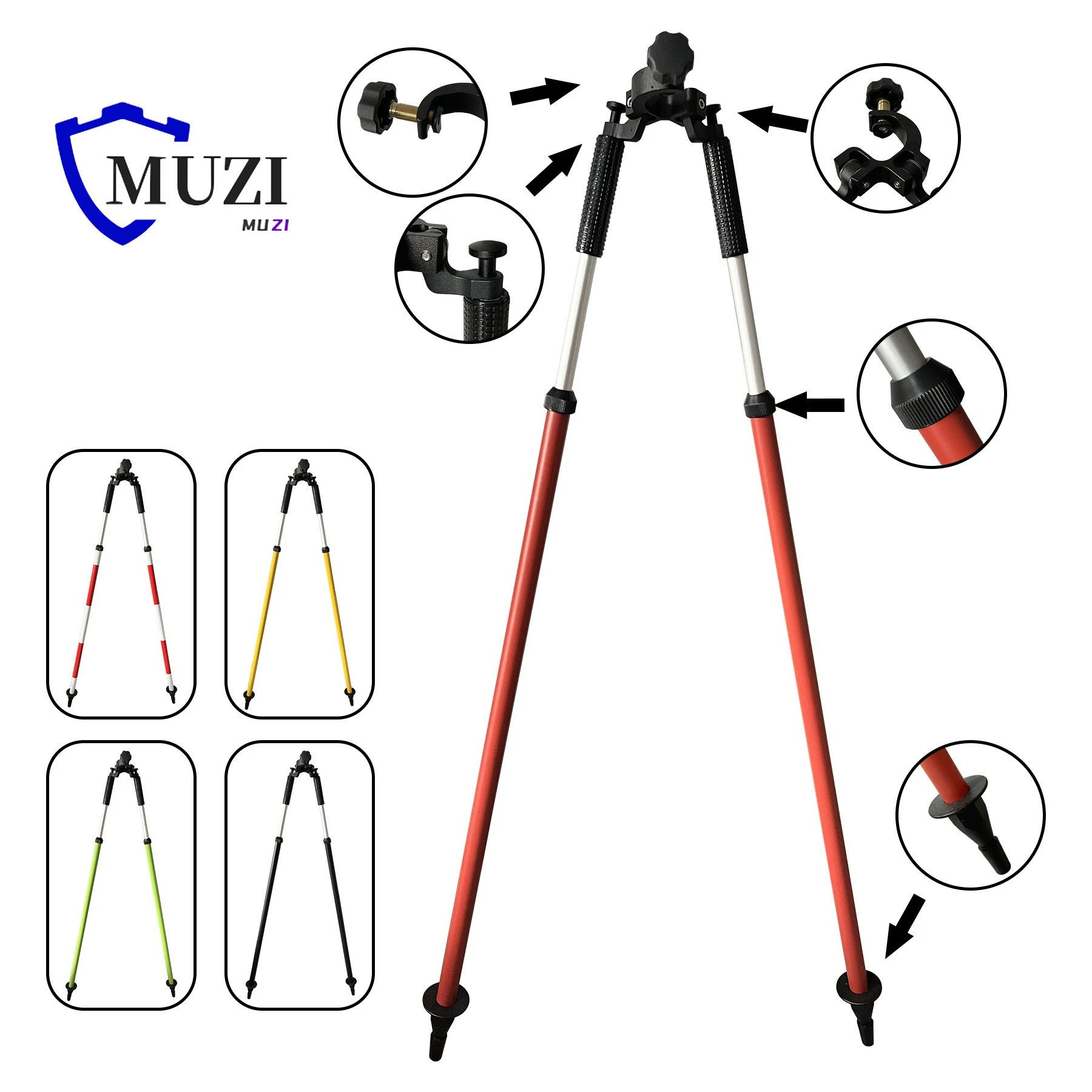 107.5-180cm Adjustable Surveying Prism Pole with Retractable Thumb Release Bipod, Fit GNSS GPS Total geographic Survey Station