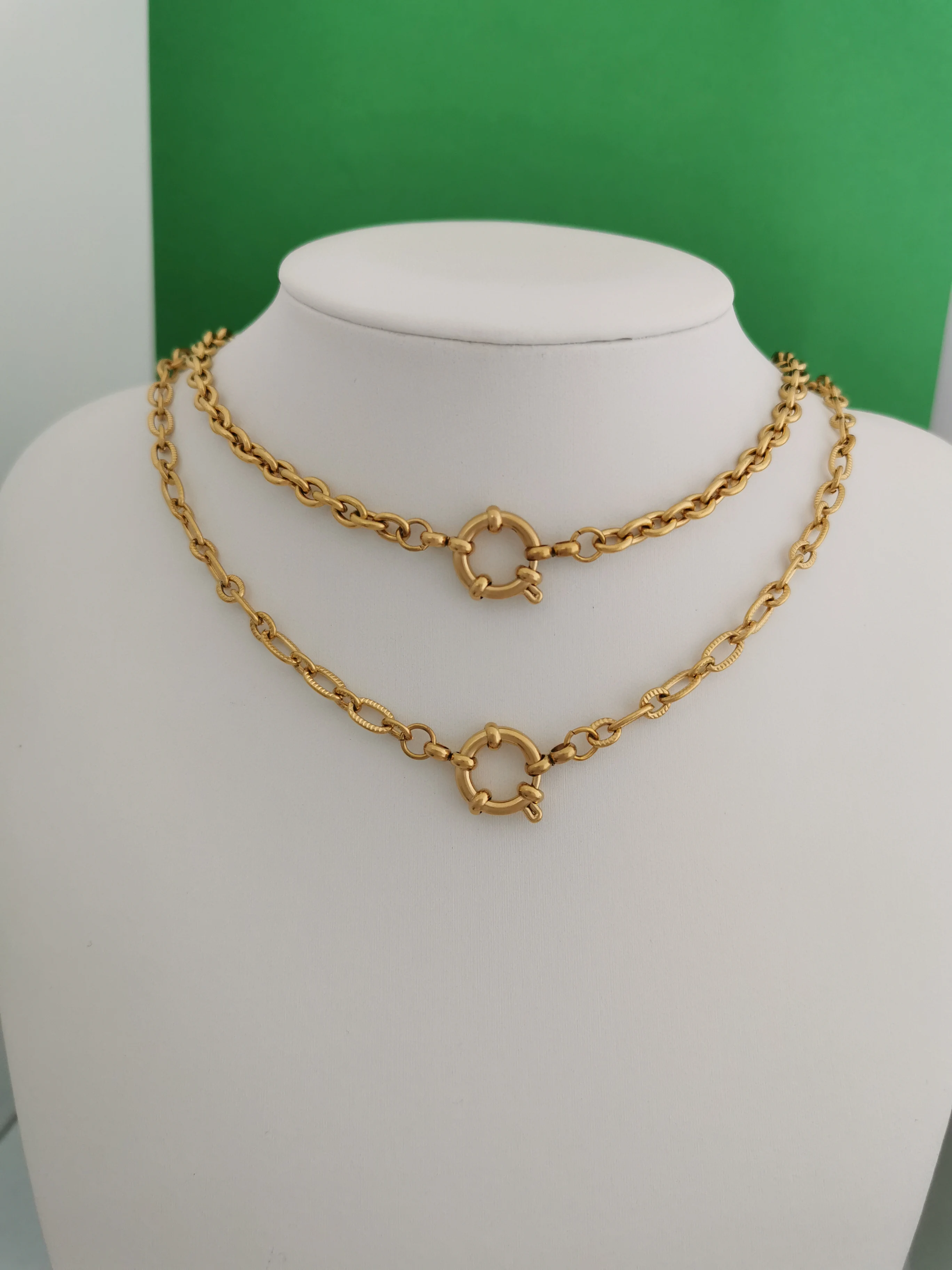 QMHJE Anker Verschluss Halskette Frauen Männer Halsband Edelstahl Geometrische Link O Kette Grundlegende DIY Gold Silber Farbe Schnalle Design – Detail 4