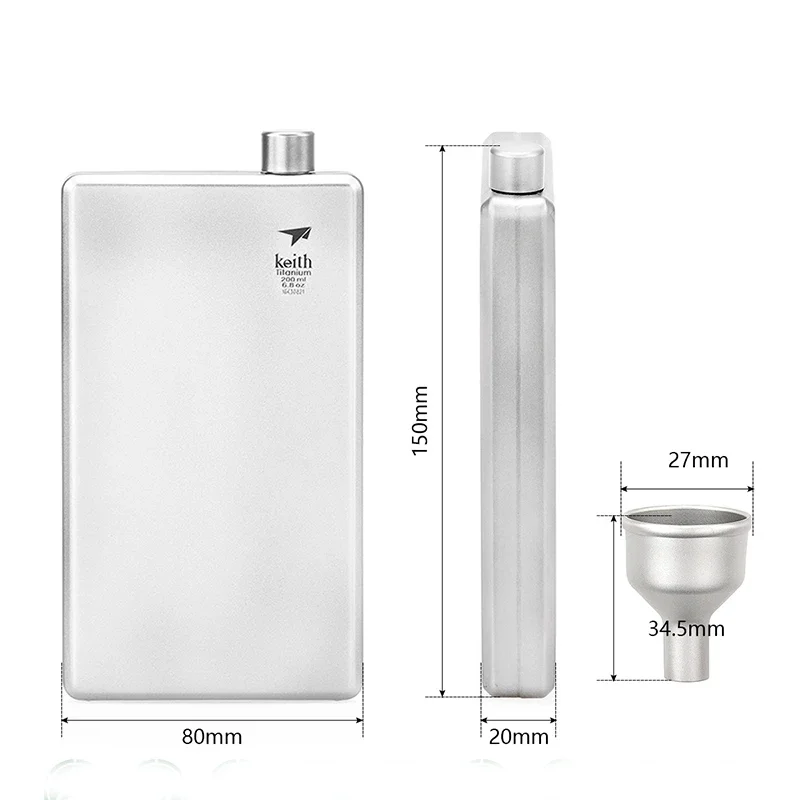 Keith Titanium Flagon Hip Flask Wine Bottle Cup Wine Storage with Funnel For Camping Travelling 120ml 150ml 200ml