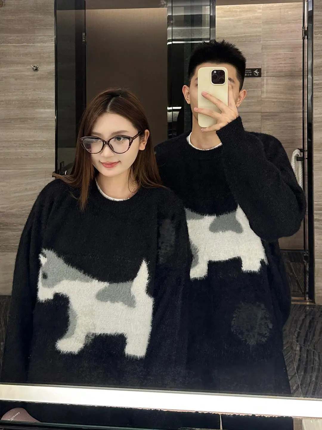 

Autumn Winter New Sle Dog Pattern round Ne Knitted Sweater Loose ex American Trendy Brand Water Rabbit Velvet Simulation