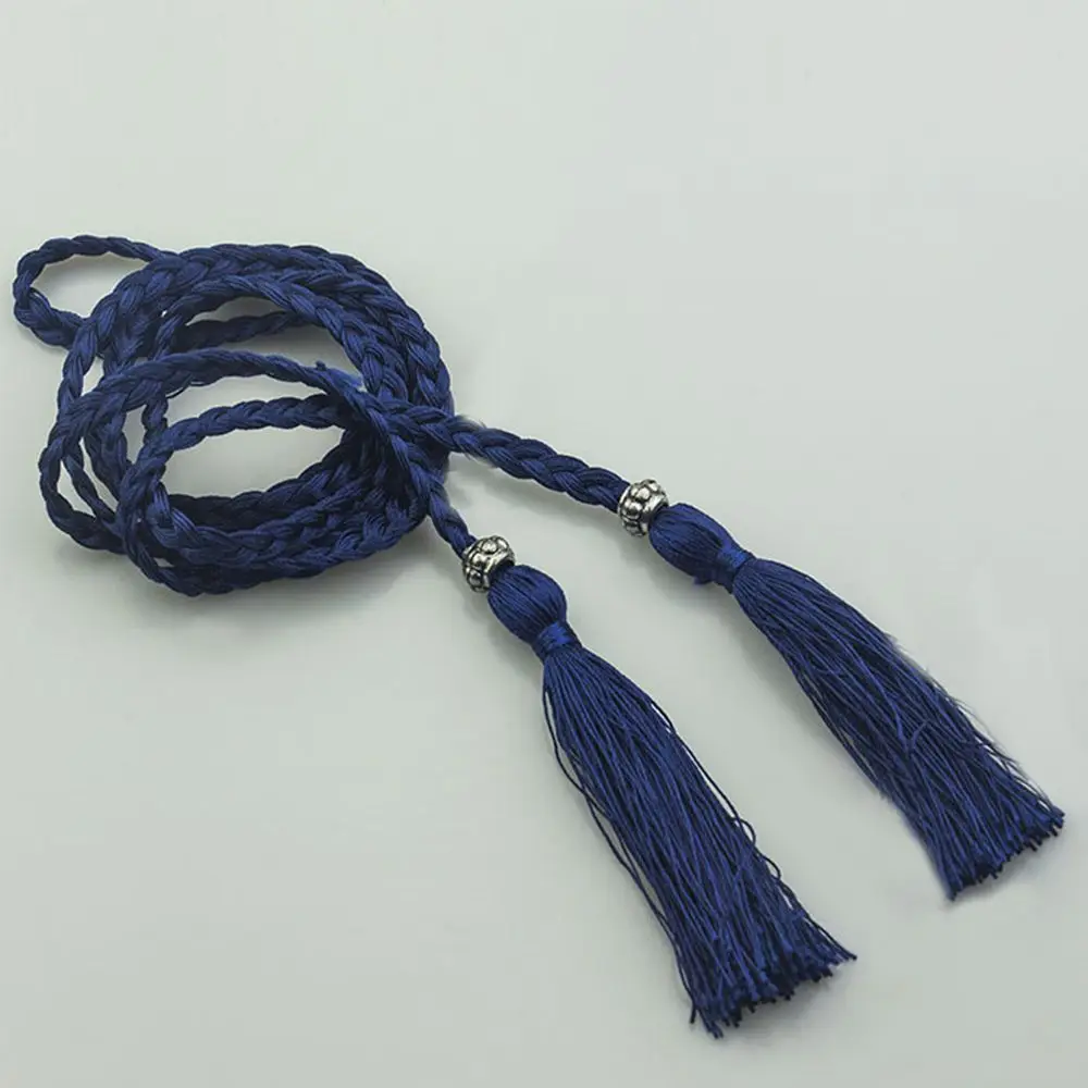 Cintura trançada fina com Tassle Bow para mulheres, cintos de tassles, cadeia de corda