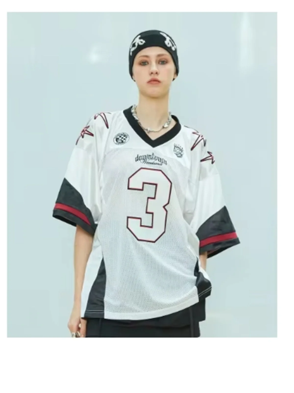 

American Sle Dropped oulder SVE Jersey T-irt Loose Fit Creative Pattern Polyester ort Sve V-Ne Regular Length