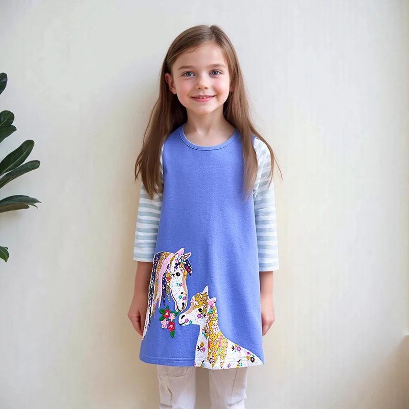 

Little maven Kids Clothes Animal Unicorn Baby Girls Party Dress Autumn Children Casual Long Sleeve Dress for Girls Costumes