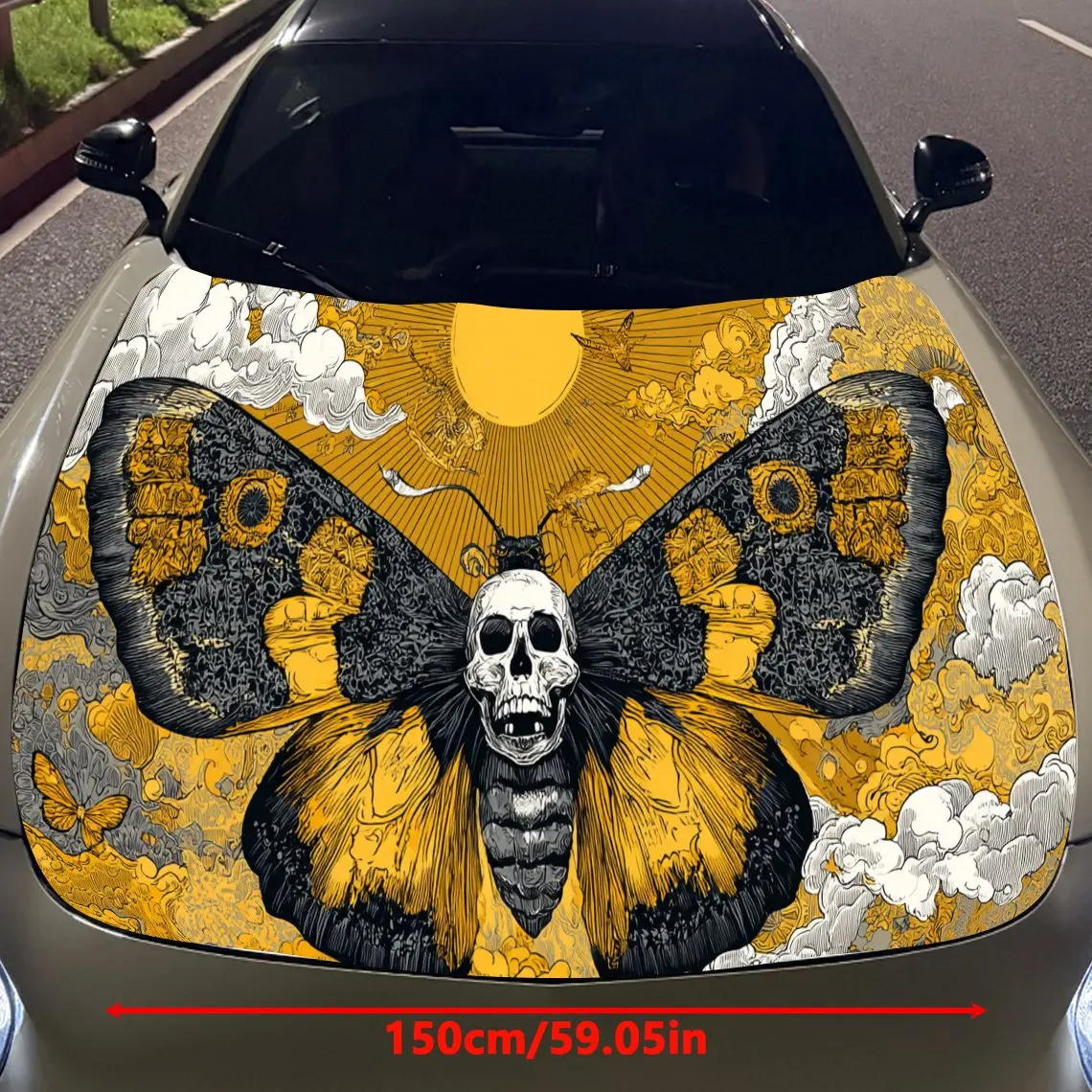 Gorgeous Butterfly Skull print,car hood stickers,PVC waterproof Self adhesive car hood sticker,car hood decoration protection st