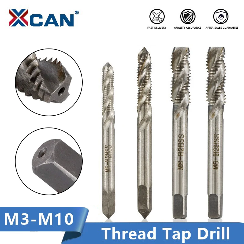 XCAN-Metric Tap HSS aço espiral flauta, parafuso Tap, M2-M18 Machine, Thread Tap Drill, ferramentas manuais