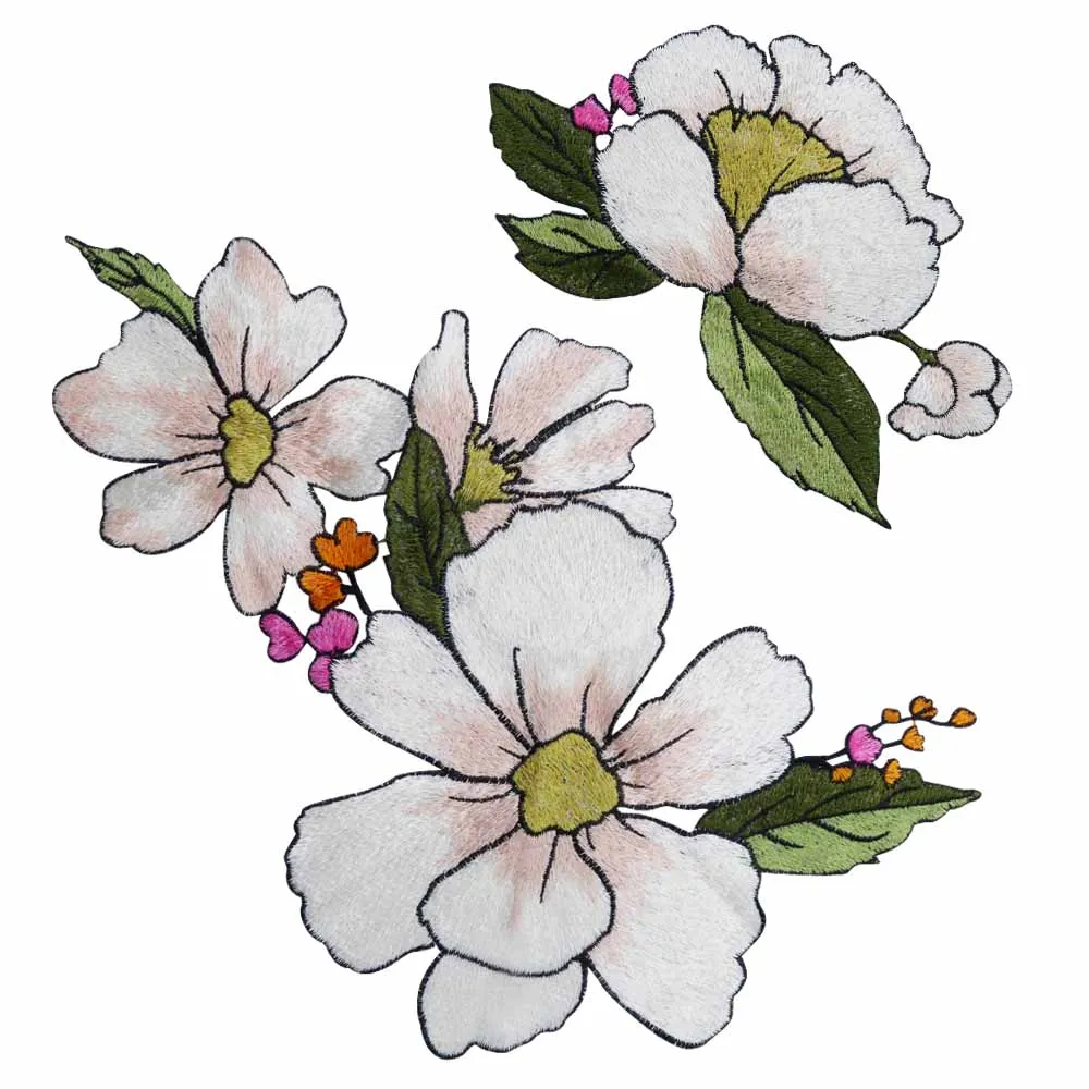 흰색 동백나무 자수 아플리케, 예술적 꽃 패치워크, DIY 바느질 패치, 꽃 의류 용품 수리 패치