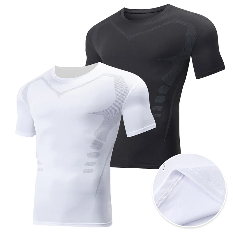 1/2 Pcs Men's Fashion Printing Black And White Basic Sports Short Sleeve Loose Plus Size Running And Playing Shirt Back Patter T
