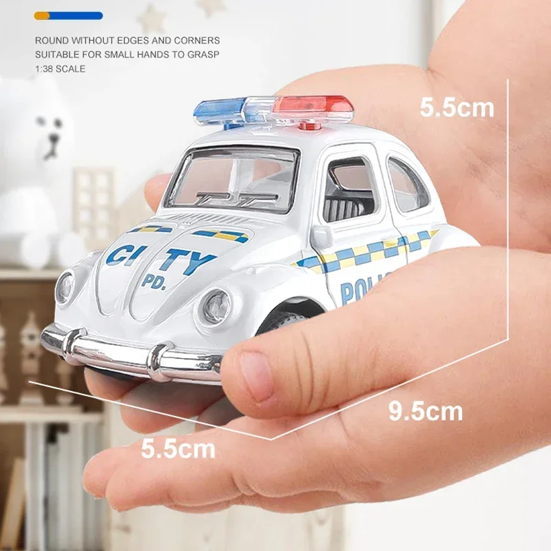 Police Car Model with Sound Light Toy 1/38 Cartoon Design Alloy Vehicle for Kid Boy Birthday Gift Miniature Voiture Home Decor