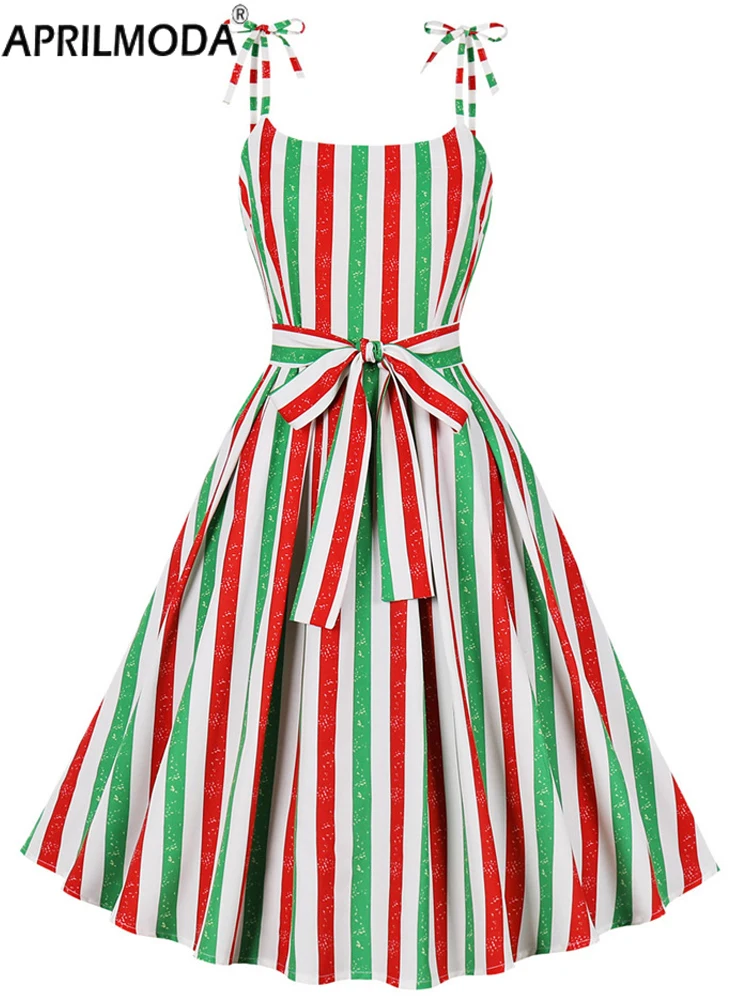 Colorful Holiday Swing Vintage Sexy Women\'s Dress 2024 Sleeveless Christmas Pinup Rockabilly Midi Runway Party Dresses 50s 60s