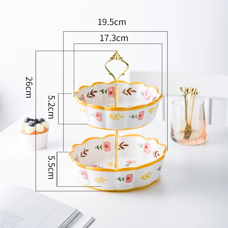 Flower Shape Ceramic Fruit Plate Multilayer Cake Pan Showcase Decorative Frame Display Stand Home Candy Snacks