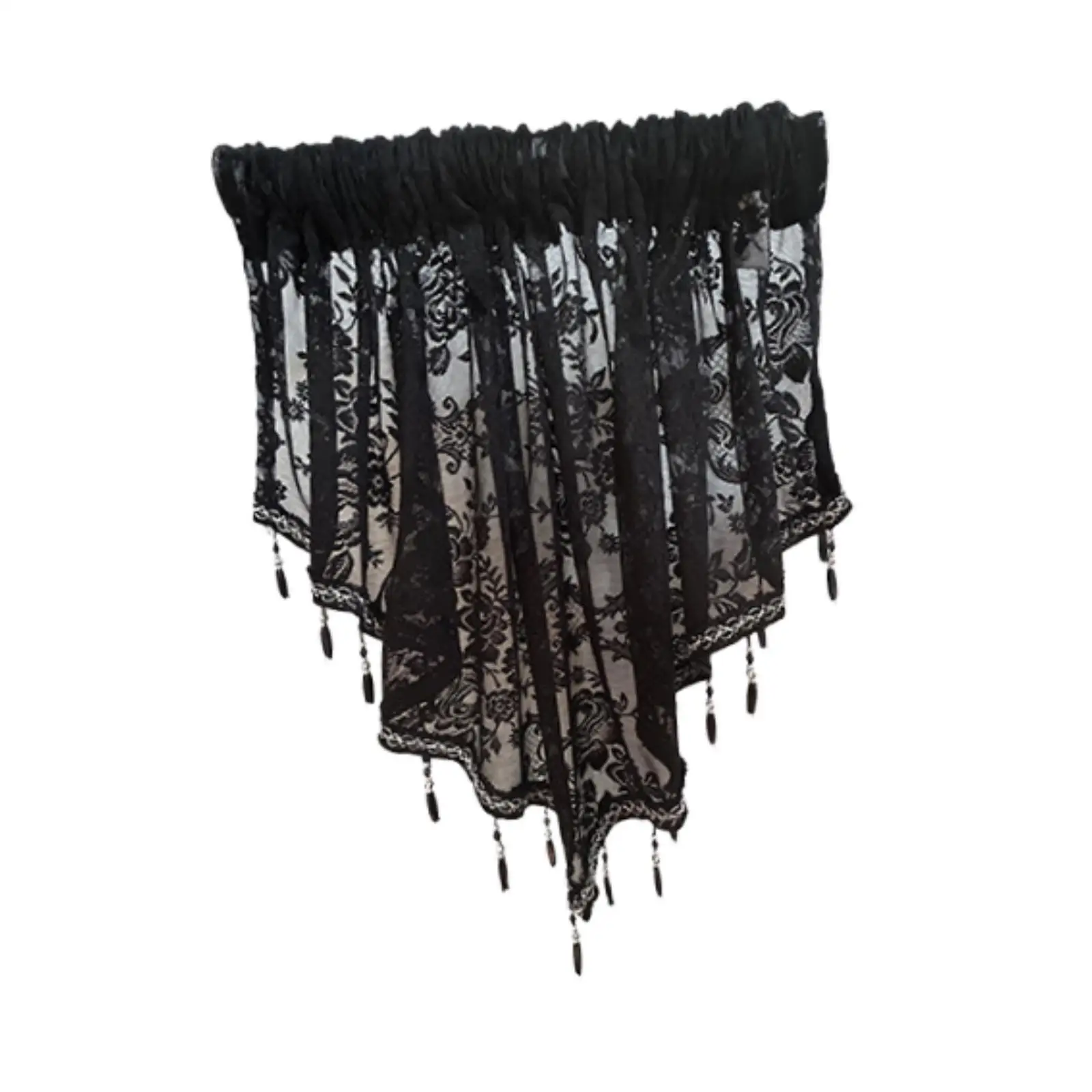 Polyester Beaded Window Valance Nordic Romantic Swag Curtain Sunlight Protection Easy Hanging for Wedding