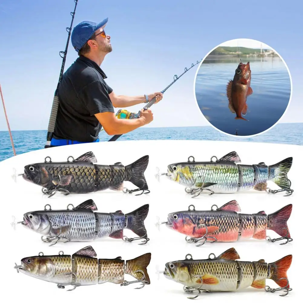 

13CM/35G Electric Multi-Jointed Fishing Lure with Hooks USB Rechargeable LED Luminous Swimbait Robotic Artificial Bait Fishing A