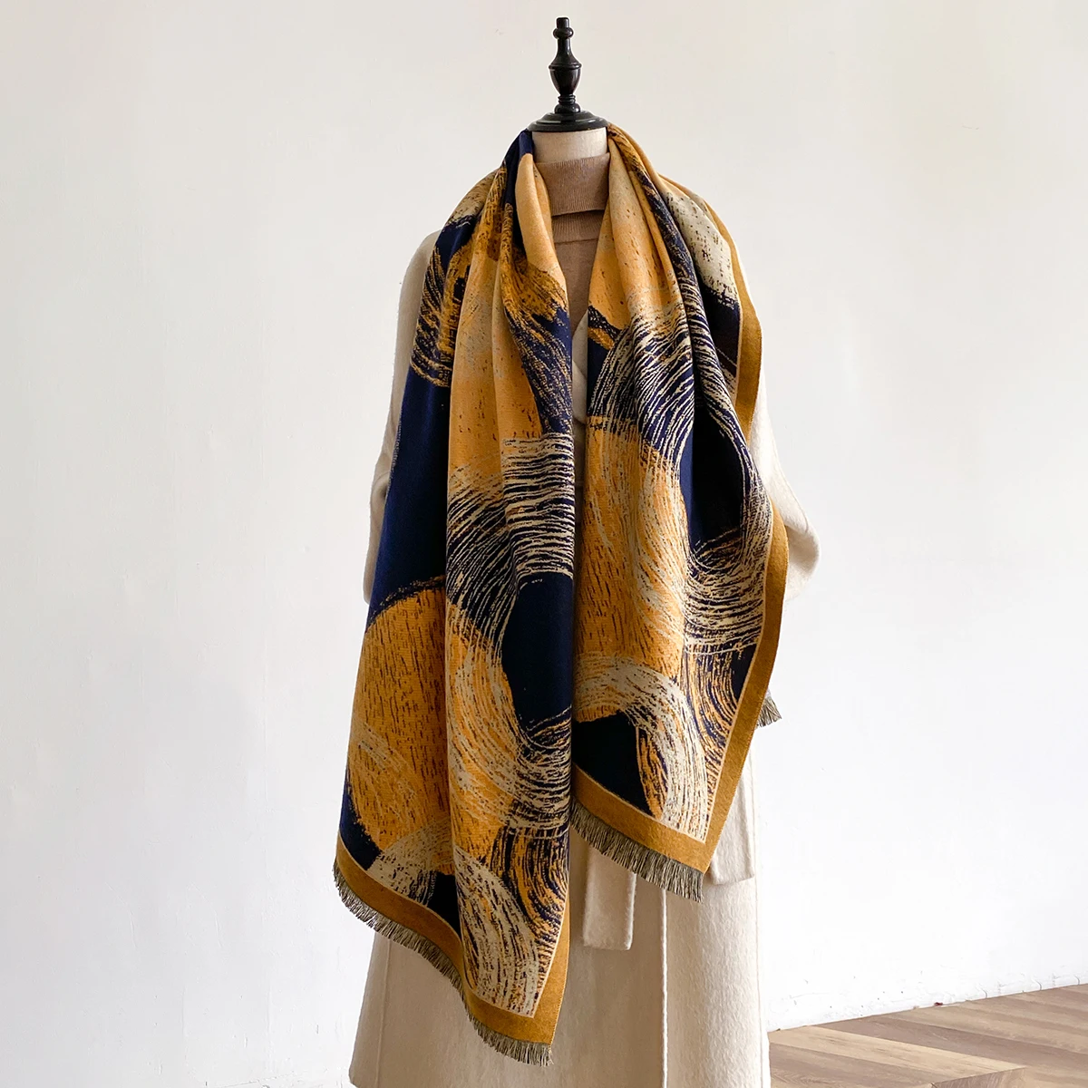 Frauen Imitation Kaschmir Schals Design Dicke Decke Pashmina Warme Schal Wrap Halstuch Weibliche Plaid Bufanda Winter Bandana – Detail 7