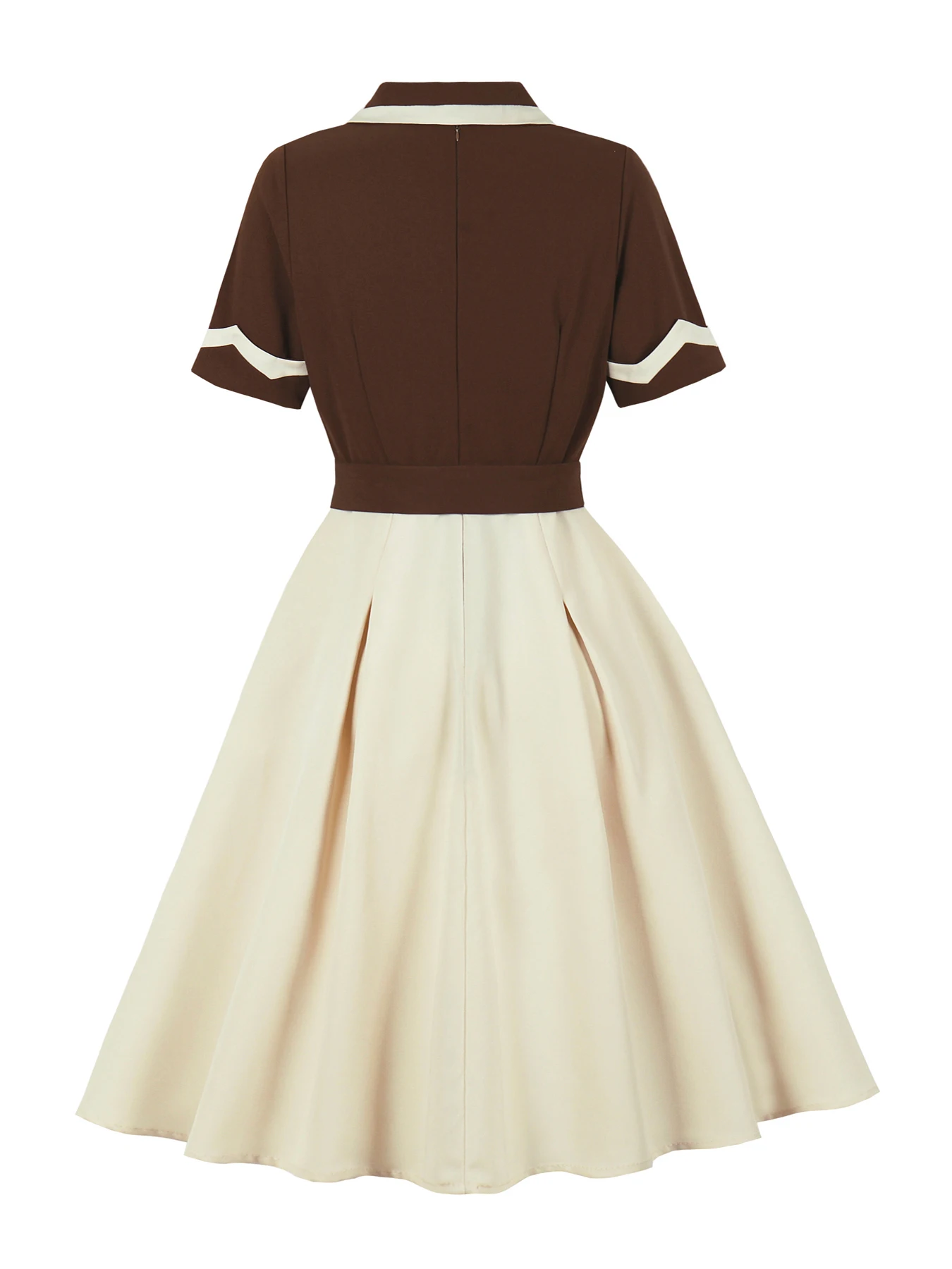 Tonval Two Tone Brown and Apricot Women Vintage Dresses 2026 Summer Turn-Down Collar Buttons Belted Pleated Dress