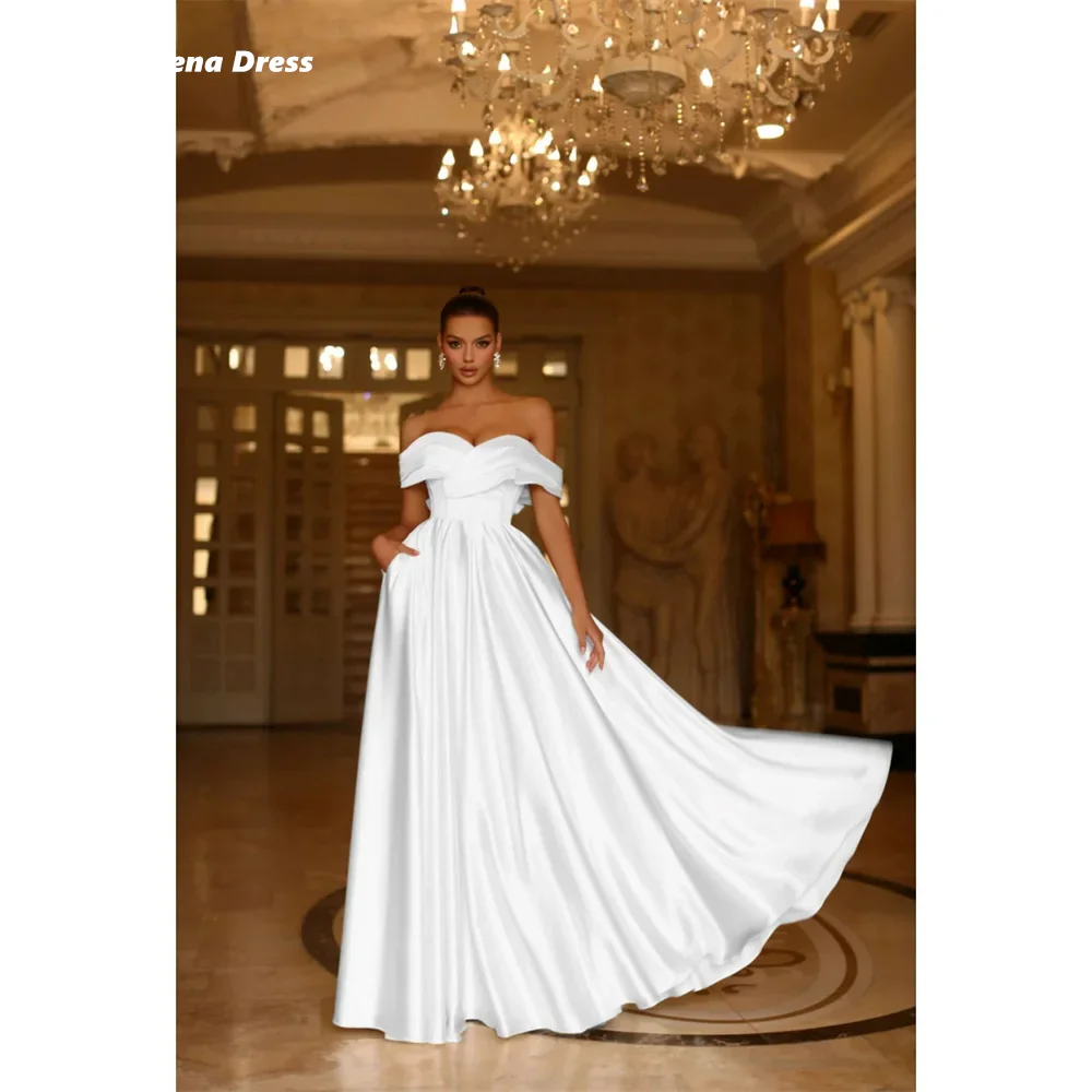 Lena Satin Wedding Guest Dress Women Evening Dress Woman Formal Dresses Woman Off the Shoulders A Line Long Skirt Ball Gowns